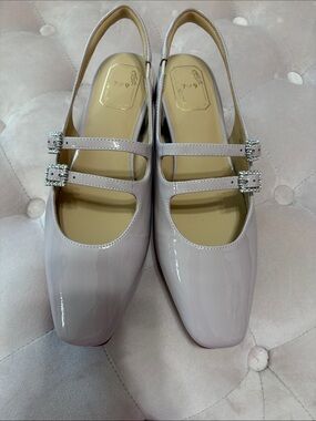 Patent Double-Strap Slingback Flats in Light pink/grey